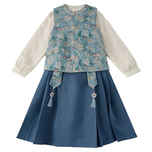 女童汉服春季2026年新款中国风新中式唐装三件套儿童古风马甲套装