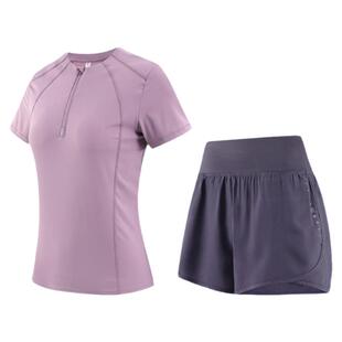 骆驼瑜伽服套装女夏季薄款跑步服健身房运动服两件套健身衣服短袖