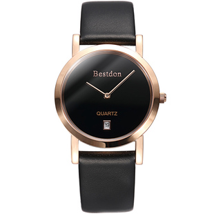 正品邦顿手表超薄女式名石英表简约时尚潮流女表真皮带黑色名表