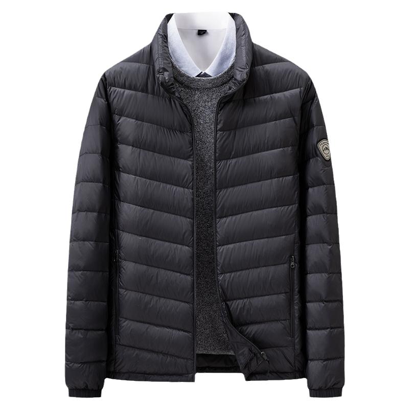 雅鹿中老年短款立领轻薄羽绒服男
