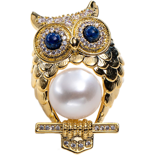 南珠宫猫头鹰淡水珍珠胸针个性百搭年轻款生日礼物送女友H096D