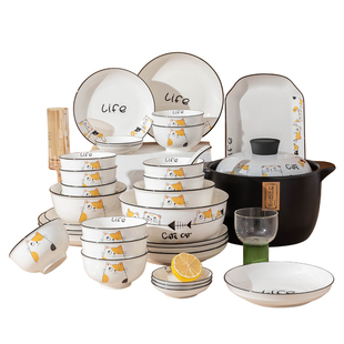 碗碟套装家用米饭碗陶瓷餐具可爱餐具高级感礼盒碗盘碗乔迁