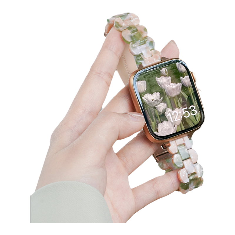 适用苹果手表Applewatch S9/10代11镭射透明树脂表带ultra2/3运动iwatch s8智能s7女生6夏天5表链4高级感春夏