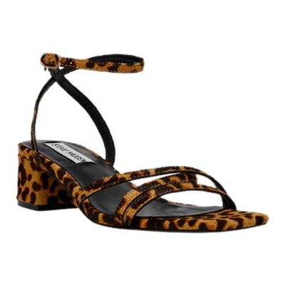 思美登方头豹纹气质粗跟凉鞋