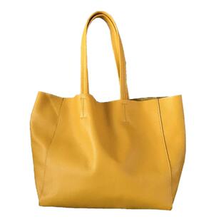 欧美杂志款慵懒风真皮单肩托特包头层牛皮黄色简约潮搭软皮大包包