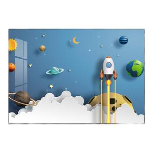 现代卧室床头装饰画宇航员遨游太空卡通儿童房挂画男孩卧室创意画