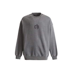CH丨经典简约水洗圆领卫衣男秋季新美式潮牌套头衫男宽松无帽上衣
