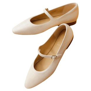 刘雯同款7or9玛丽珍女鞋尖头羊皮舒适通勤平底鞋浅口单鞋女牛轧糖