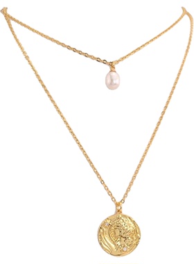 希腊浮雕圆盘镀金金天然珍珠珍珠