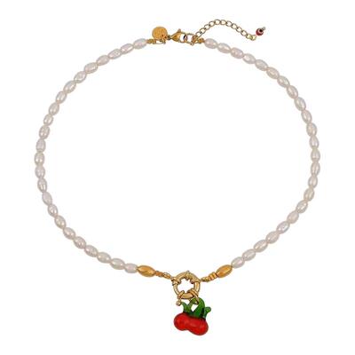 琉璃樱桃吊坠镀金项链