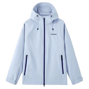 企鹅户外单层冲锋衣女外套春夏防风防水三防徒步登山服男远山蓝