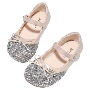 星期六女童公主鞋2025新款秋季儿童水晶鞋女宝鞋子配礼服亮片单鞋