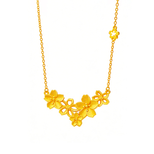 戴银坊繁花似锦纯银项链女高级感黄金色吊坠链百搭毛衣链轻奢礼物