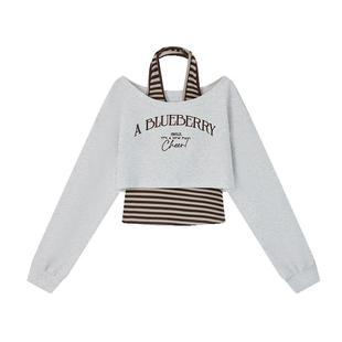 ablueberry 露肩卫衣两件套女26春条纹挂脖吊带韩系bm风辣妹上衣