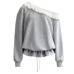 fragileheart易碎商店·月汐手札慵懒风宽松花边卫衣抽绳绑带上衣
