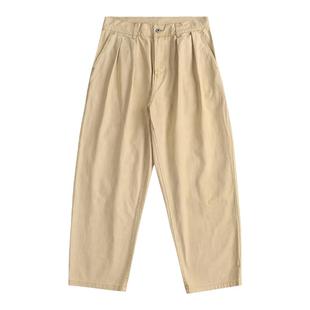 Gnomes lab 22AW 蜡染水洗卡其色经纬竹节Chino工装长裤日系复古