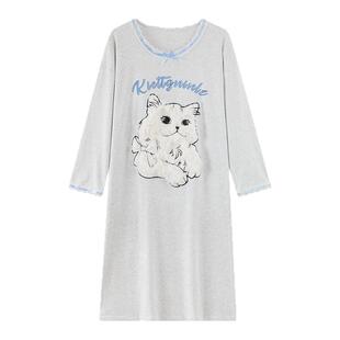 浪莎带胸垫睡裙少女春秋季纯棉长袖卡通连衣裙韩版学生宽松家居服