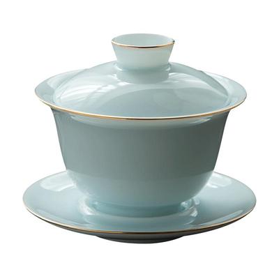 德化陶瓷宝石蓝描金盖碗