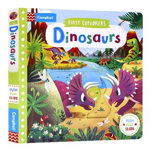 小小探险家系列机关操作书 恐龙 First Explorers Dinosaurs 英文原版绘本幼儿童科普启蒙认知探索推拉滑动纸板书亲子玩具书