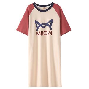 猫人纯棉睡裙女款夏天2023新款夏季家居服可外穿夏款短袖女士睡衣