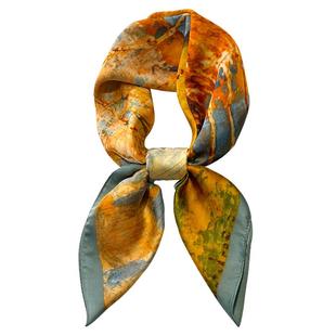 油画小方巾丝巾女春秋夏季妈妈搭配衬衫护颈围脖子围巾纱巾70x70