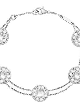 周珍珍18K合金手链女款招财铜钱银色轻奢小众设计高级感叠带手饰