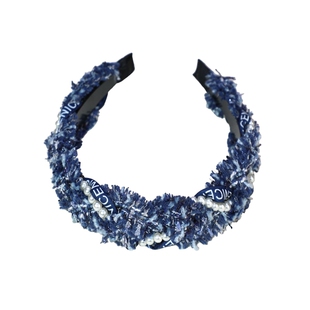 原创设计~深蓝色小香风发箍女复古气质珍珠头箍带齿法式韩国发饰