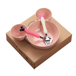 儿童碗防摔防烫家用可爱卡通米奇宝宝辅食碗餐具吃饭碗勺套装餐盘