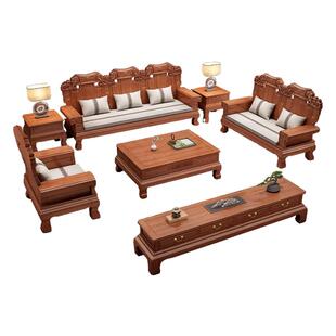 中式金花梨木全实木沙发组合客厅仿古雕花大奔菠萝格红木家具全套