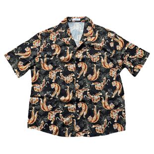出差夏威夷原创黑老虎满印花衬衫复古日系大码衬衫阿美咔叽短袖夏