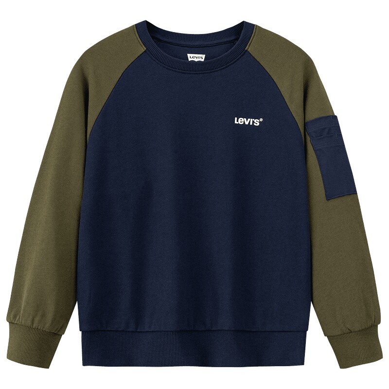 Levi's李维斯儿童拼色插肩圆领卫衣秋男女中大童宽松休闲套头上衣