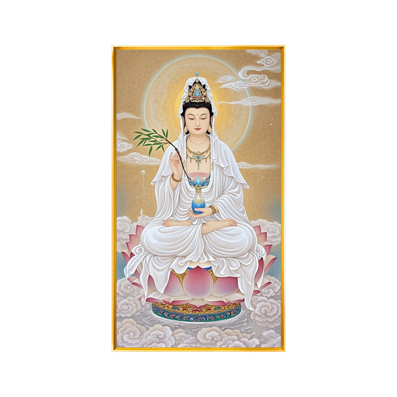 人物满绣2026新款线绣竖版观音十字绣坐莲观音十字绣莲花菩萨挂画