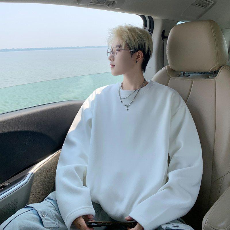 圆领德绒打底衫男款上衣冬加绒加厚白色内搭卫衣保暖秋衣长袖t恤