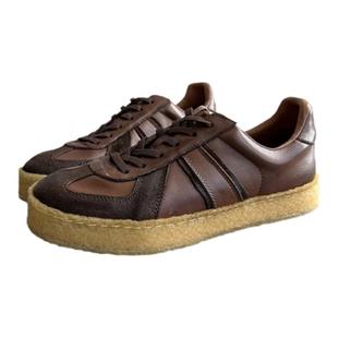 真皮德训鞋男款高级感生胶底烟胶男士复古百搭运动休闲板鞋男鞋潮