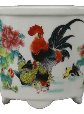 仿古瓷器粉彩全家福小花钵 多肉花盆 景德镇瓷器 摆件古玩收藏品