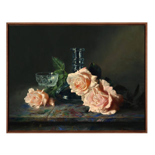 安东诺夫-玻璃杯和玫瑰版画客厅装饰画玄关挂画实木画框艺术挂画