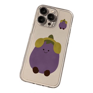 韩式可爱风卡通茄子透明手机壳iPhone保护套童趣紫色适用苹果17promax/16/15/14plus/13/12mini/11/xr/xs/7/8