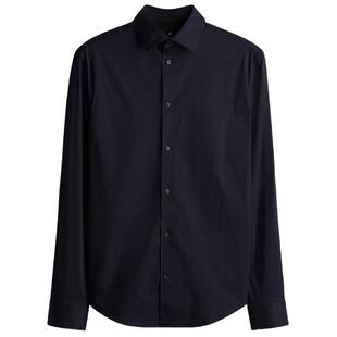 HM男装衬衫春季合身弹力梭织长袖法式前襟上衣1257590