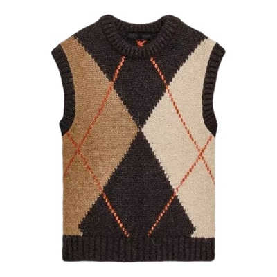 菱形纹针织背心式上衣毛衣马甲