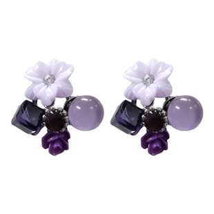紫色水晶复古花朵耳环日韩ins风耳钉高级感小众设计高贵气质耳饰