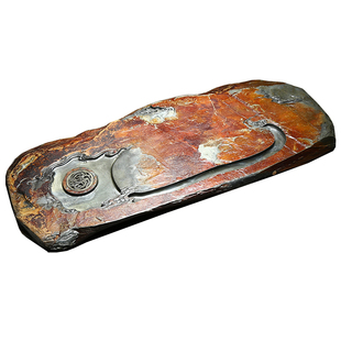 稀有精品歙砚石茶盘/正宗老坑原石茶台纯手工石盘自然红皮鱼子籽料原石原皮原色湿泡茶海家用干湿两用端砚