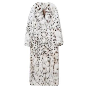 2025新款北美山猫豹纹长款皮草外套女冬季保暖时尚宽松毛毛大衣