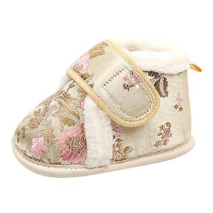 女宝软底汉服鞋男宝宝鞋子冬款加绒婴儿周岁鞋新中式唐装鞋棉鞋子