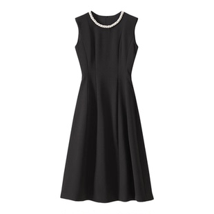 巨好看的早秋连衣裙轻奢法式赫本风无袖气质女神收腰背心女装