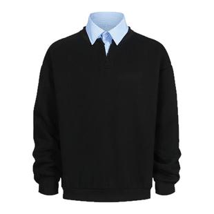 YORAINBOW 春季老钱风条纹翻领长袖卫衣酷飒通勤polo衫松弛感chic