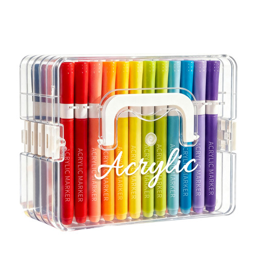直液式软头丙烯马克笔小学生美术专用彩笔幼儿园不透色可叠色画画彩色笔60初中生48美术生24儿童绘画36水彩笔