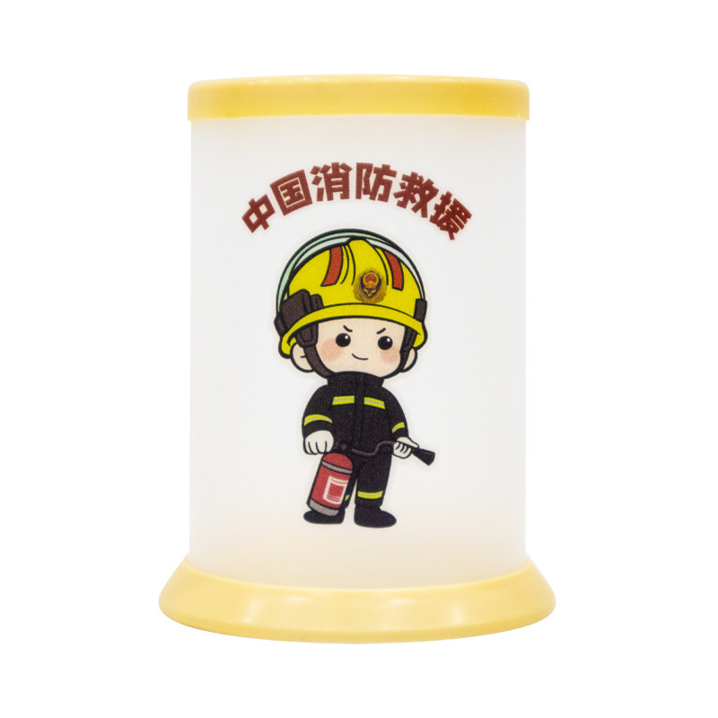 消防卡通笔筒创意圆形折叠笔筒小清新文具简约收纳笔桶办公收纳盒