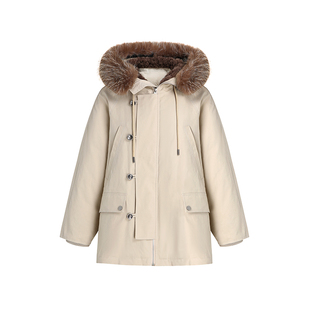 范洛Fano 高品质90白鸭绒重工质感大毛领连帽工装中长款羽绒服女