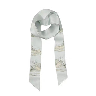 苏州博物馆 太湖雪联名款桑蚕丝印花丝绸领巾 细长条真丝窄丝巾女