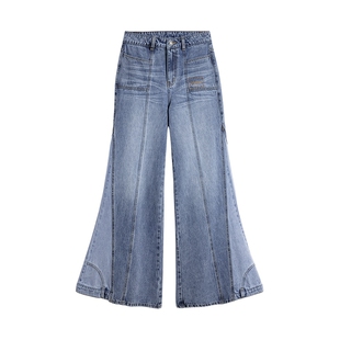 Desigual26春夏新品水洗双色拼接解构女式牛仔裤